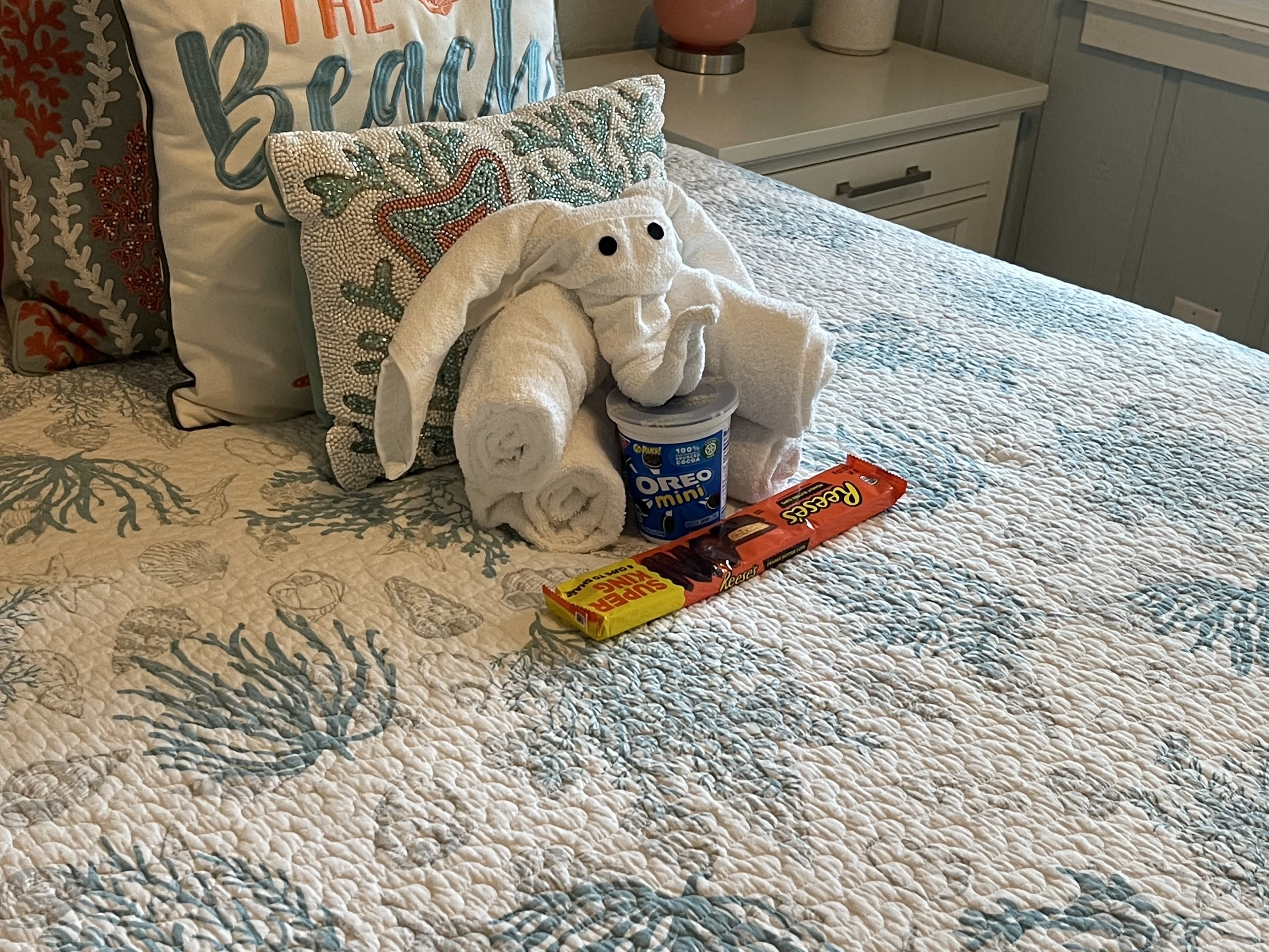 Styled guest bedroom with crisp linens, cleaned and staged for check-in